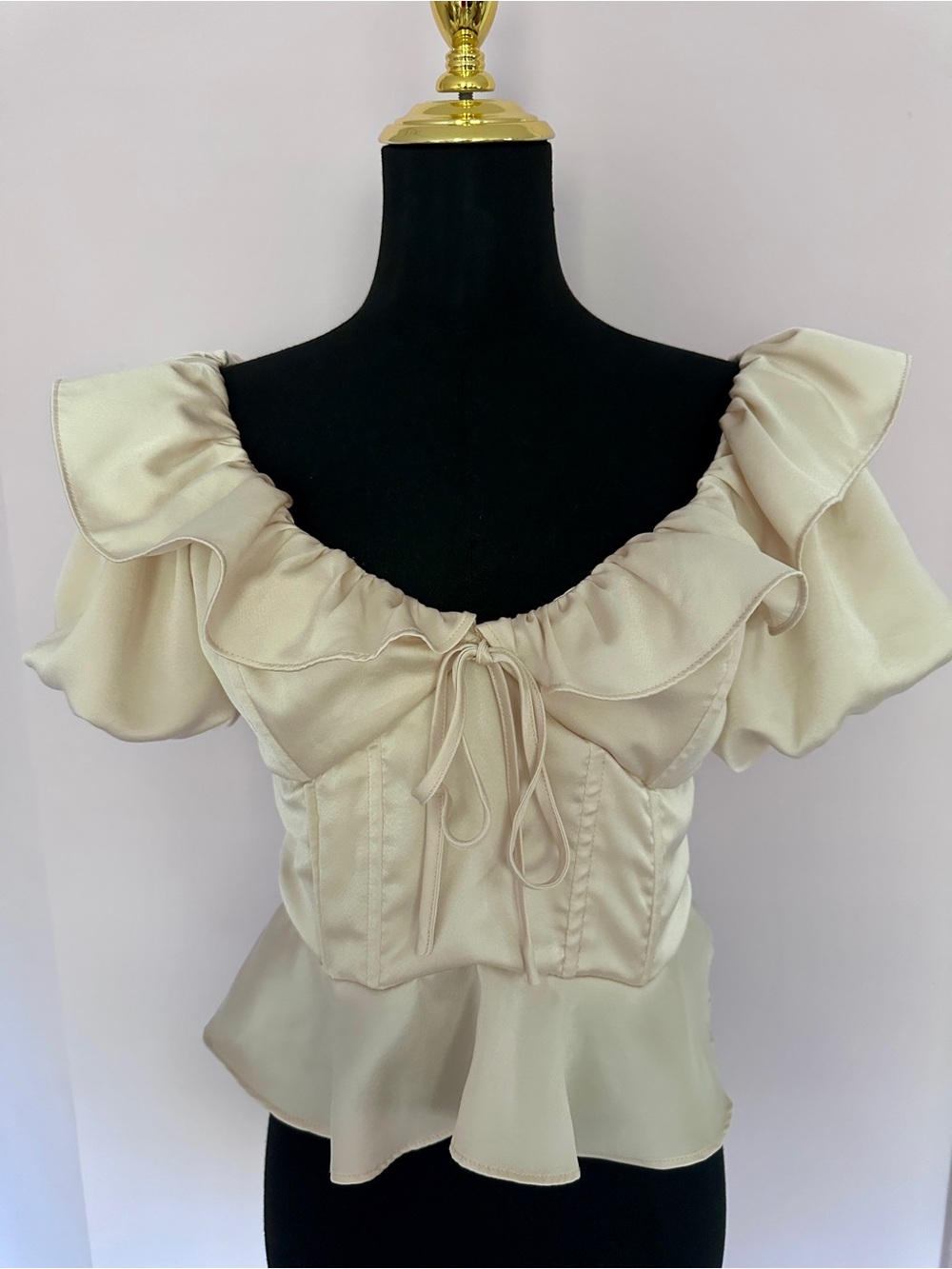 ASTR Cream Ruffle Peplum Corset Top -EUC Size M